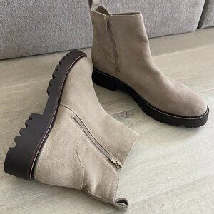 Women's Nude Beige Suede Skin Chunky Sole Nordstrom Boots,US Size 13 Ankle Boots